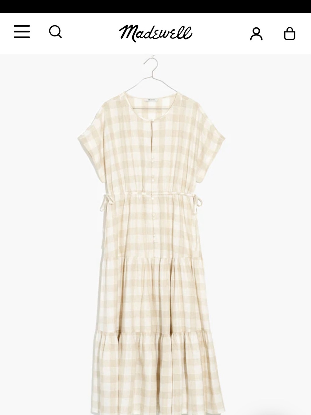 Madewell Cream and Beige Gingham Tiered Maxi Dress